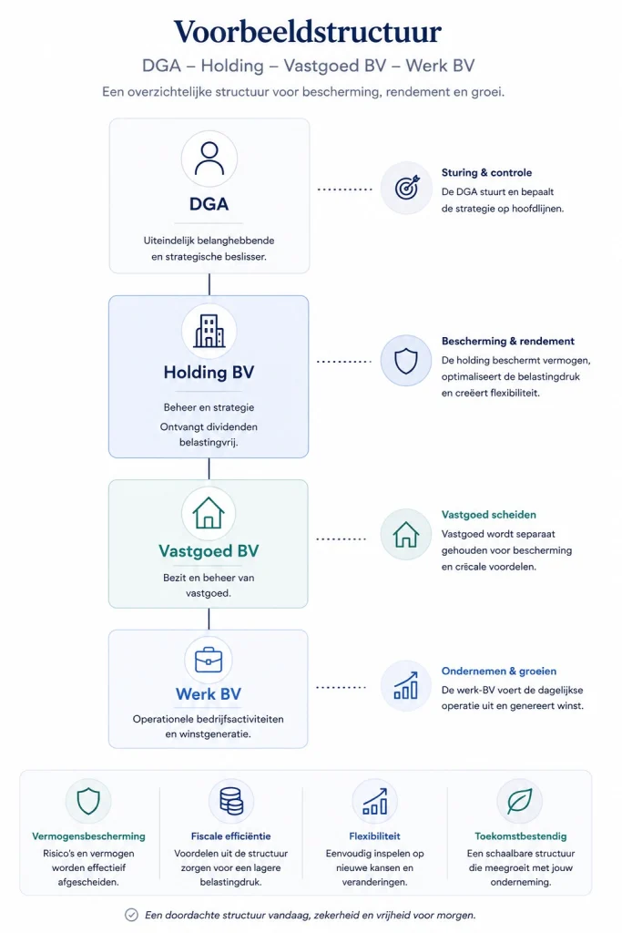 Voorbeeldstructuur: DGA – Holding – Vastgoed BV – Werk BV